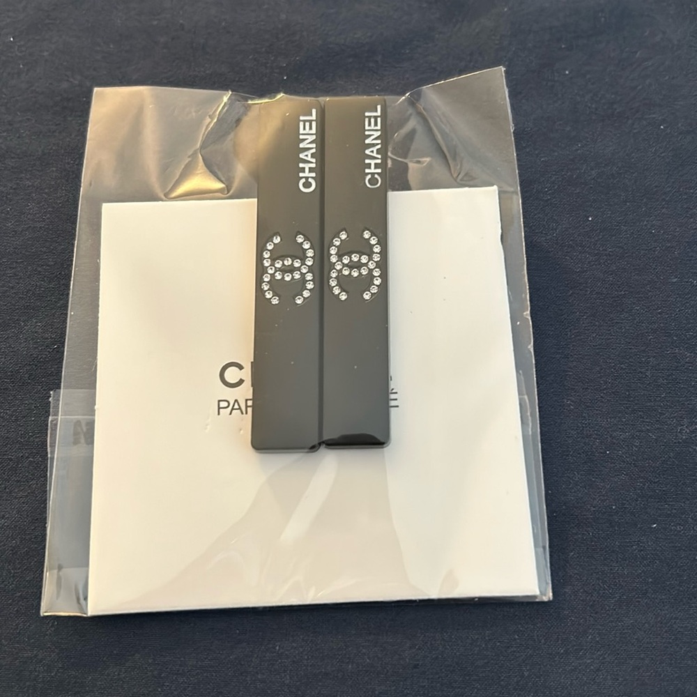 Chanel Black with Rhinestone CC Hair Clips Hair Pins